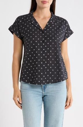 Lucky Brand Clip Dot Cotton Blend Camp Shirt in Black Clipdot at Nordstrom Rack, Size X-Large