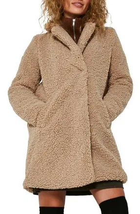 Noisy May Gabi Fleece Teddy Jacket in White Pepper at Nordstrom Rack, Size Medium