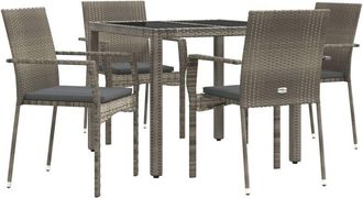 vidaXL Set Comedor De Jard&iacute;n 5 Piezas Con Cojines Rat&aacute;n Sint&eacute;tico Gris Vidaxl