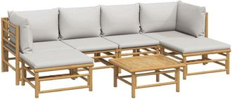 vidaXL Set De Muebles De Jard&iacute;n 7 Piezas Bamb&uacute; Y Cojines Gris Claro Vidaxl