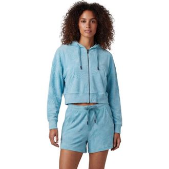 Lords of Harlech Womens Cropped Terry Toweling Zip Hoodie in Teal at Nordstrom, Size Xx-Large