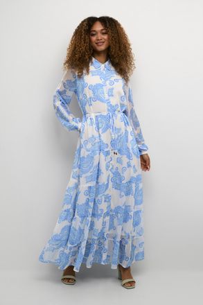 Cream Jurk A-shape blue white