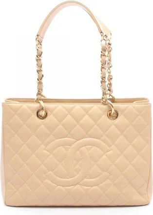 Chanel Beige Grained Calfskin Handbag Tote Bag (Pre-Owned)