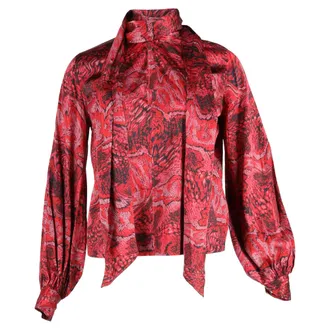 Ganni Ganni Snake-Print Blouse in Red Silk-Blend Satin