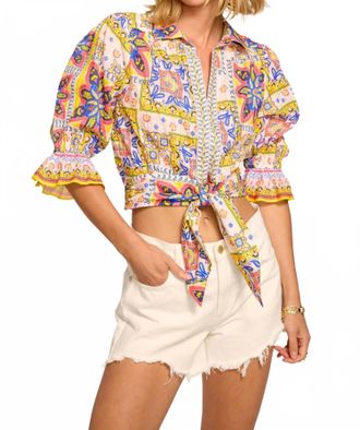 Ramy Brook Zola Cotton Printed Top In White Piazza