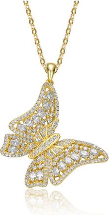 Rachel Glauber 14K Gold Plated with Clear Cubic Zirconia Butterfly Pendant Necklace