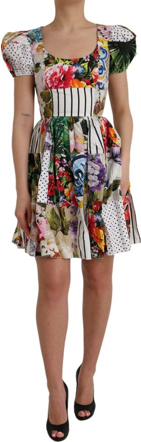 Multicolor Patchwork Cotton Aline Mini Womens Dress