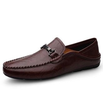 Generic Flat Loafer for Men Leather Slip-on Comfort Soft Dress Moccasins Driving Casual Shoes (Brown,12.5)