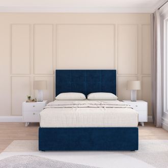 Sloomy Jasmine Plush Bed Set With No Drawers Mattress & 26 Headboard in Navy | Size: King