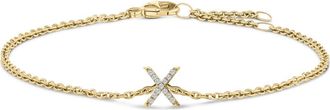 House of Brilliance 10K Gold Diamond Accent A-Z Initial Charm and Link Bracelet in Yellow | X at Nordstrom