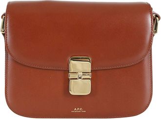 A.P.C. Brown Grace Small Engraved Logo Leather Shoulder Bag