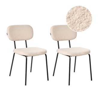 Beliani Beliani - Conjunto De 2 Sillas De Comedor Tapizadas De Boucl&eacute; De Dise&ntilde;o Retro Con Base De Patas De Hierro Beige Adair