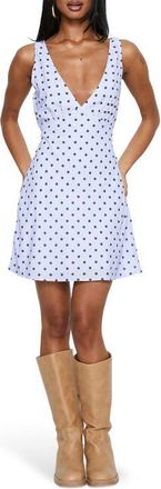 Princess Polly Nellie Polka Dot Sleeveless Minidress in Blue/brown Polka Dot at Nordstrom, Size 12