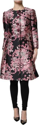 Dolce & Gabbana Roze Zwart Bloemen Jacquard Trenchcoat Jas - Dames - Mantel - Roze - S - Jassen