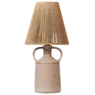Beliani L&aacute;mpara De Mesita De Noche De Cer&aacute;mica Con Pantalla De Papel De Mimbre Estilo Boho Color Gris Pardo Larissos