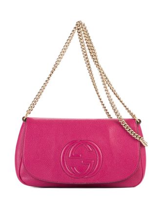 Gucci 2010s chain strap embossed logo shoulder bag - women - Leather - One Size - Pink