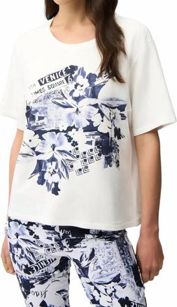 Joseph Ribkoff Embellished Graphic Print T-Shirt In Vanilla/blue