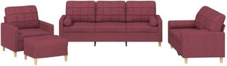 vidaXL Juego De Sof&aacute;s Con Cojines 4 Piezas Tela Rojo Tinto Vidaxl