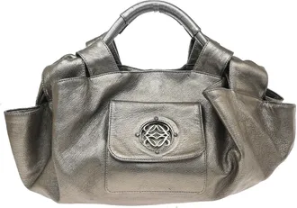 Loewe Anagram Logo Nappa Aire Hand Leather Gray Leather Handbag (Pre-Owned)