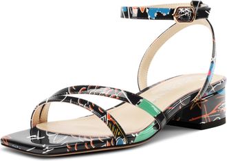 Castamere Womens Low Chunky Block Heel Square Toe Ankle Strap Sandals Dress Wedding Party Shoes 3.5 CM Heels Black Doodle 3.5 UK