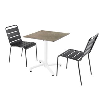 Oviala Mesa de jard&iacute;n con laminado de m&aacute;rtaupe beige y 2 sillas grises