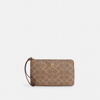 Coach Large Corner Zip Wristlet In Signature Canvas