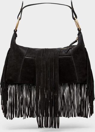 Vanessa Bruno Womens Fringed ebony suede shoulder bag