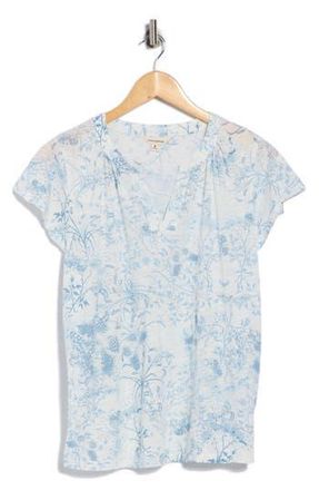 Lucky Brand Floral Split Neck Cotton Blend T-Shirt in Blue Multi at Nordstrom Rack, Size Xx-Large