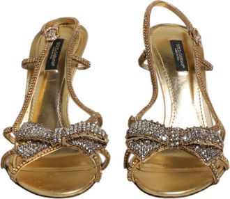 Dolce & Gabbana Gold Strass Ankle Strap Heels Sandals Womens Shoes (Pre-Owned)