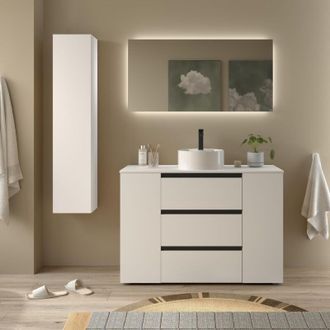 Cygnus Bath Mueble De Ba&ntilde;o Bequia Plus 3c Metal 120cm Blanco Mate Lavabo Sobre Encimera Porcelana Lado Reversible
