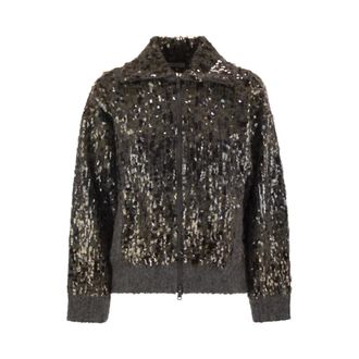 Brunello Cucinelli D&eacute;grad&eacute; Embroidery Cardigan - female - Brunello Cucinelli - Light Jackets - Gray - XS - Jackets
