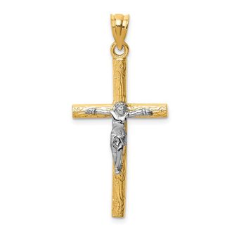 Diamond2Deal 14k Two-tone Gold Crucifix Pendant