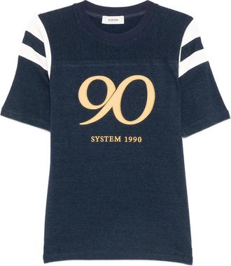 System Logo-print Striped-sleeve T-shirt