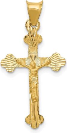 Diamond2Deal 14k Yellow Gold Polished Satin and Diamond-Cut Crucifix Pendant