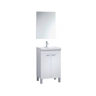 Dmora Dmora - Armario Bajo Encimera Dkolaro, Mueble De Ba&ntilde;o, Armario De 2 Puertas Con Espejo, Lavabo No Incluido, 50x40h80 Cm, Blanco