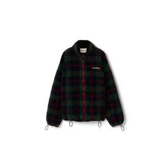 Miu Miu Checked Teddy Zipper Jacket, Woman, Blue/green, Size XS