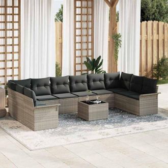 vidaXL Conjunto De Sof&aacute; De Jard&iacute;n 11 Pcs Gris Claro Polirat&aacute;n Vidaxl
