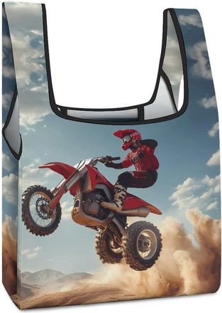 Generic Three Wheeler Motocross Shopping Bag Reusable Grocery Tote Bag Foldable Handbag for Travel Picnic