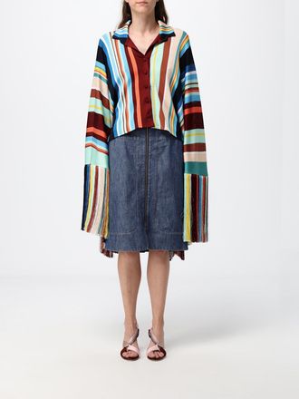 Fendi Mantella corta in viscosa a righe multicolor con colletto e frange