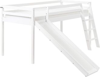 Beliani Cama De Media Altura Con Somier 90 X 200 Cm Infantil Con Tobog&aacute;n Madera De Pino Blanca Staple