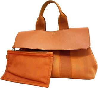 Herm&egrave;s Orange Toile Chevron Tote Bag (Pre-Owned)