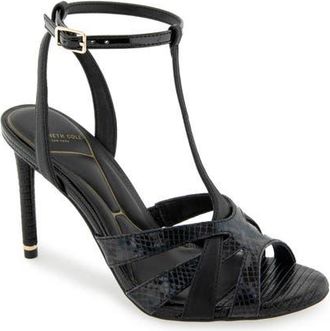 Kenneth Cole Liona Embossed T-Strap Sandal in Black Postal Snake at Nordstrom, Size 8.5