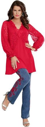 Roaman's Lace & Georgette Swing Tunic in Vivid Red at Nordstrom, Size 28