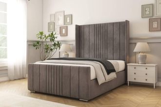 Comfort Beds Grace Naples Bed Frame With Mattress-50 Upholstered Wingback in Grey | Size: Single