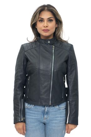 Infinity Leather Womens Biker Jacket-Celaya - Navy Nappa Leather - Size 14 UK