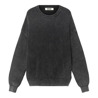 Woodbird Sake Washed Crew - Heren - Ronde hals truien - Zwart - M - Katoen - Truien & Vesten