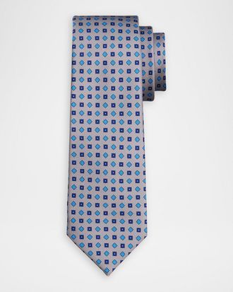 Kiton Men & apos;s Micro-Geometric Silk 7-Fold Tie