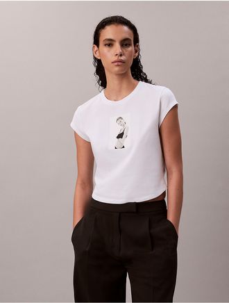 Calvin Klein Womens Kate Moss Graphic Baby Tee - White - M