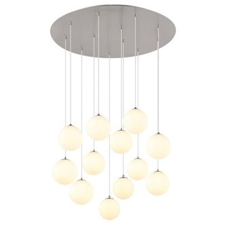 Netlighting Riha Cluster Pendant Nickel Matt Balls Opal Glass Shade 12x G9 3000K in Grey