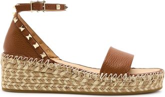 Valentino Garavani Rockstud 50 Leather Wedge Espadrilles - Tan - 36 (IT36 / UK3)